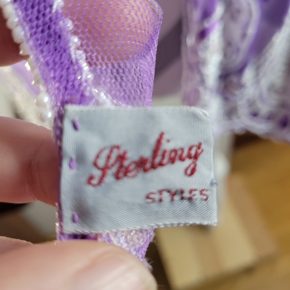 Womans Sheer Sterling Styles Purple Beaded Scarf Few issues on the back - Picture 4 of 12